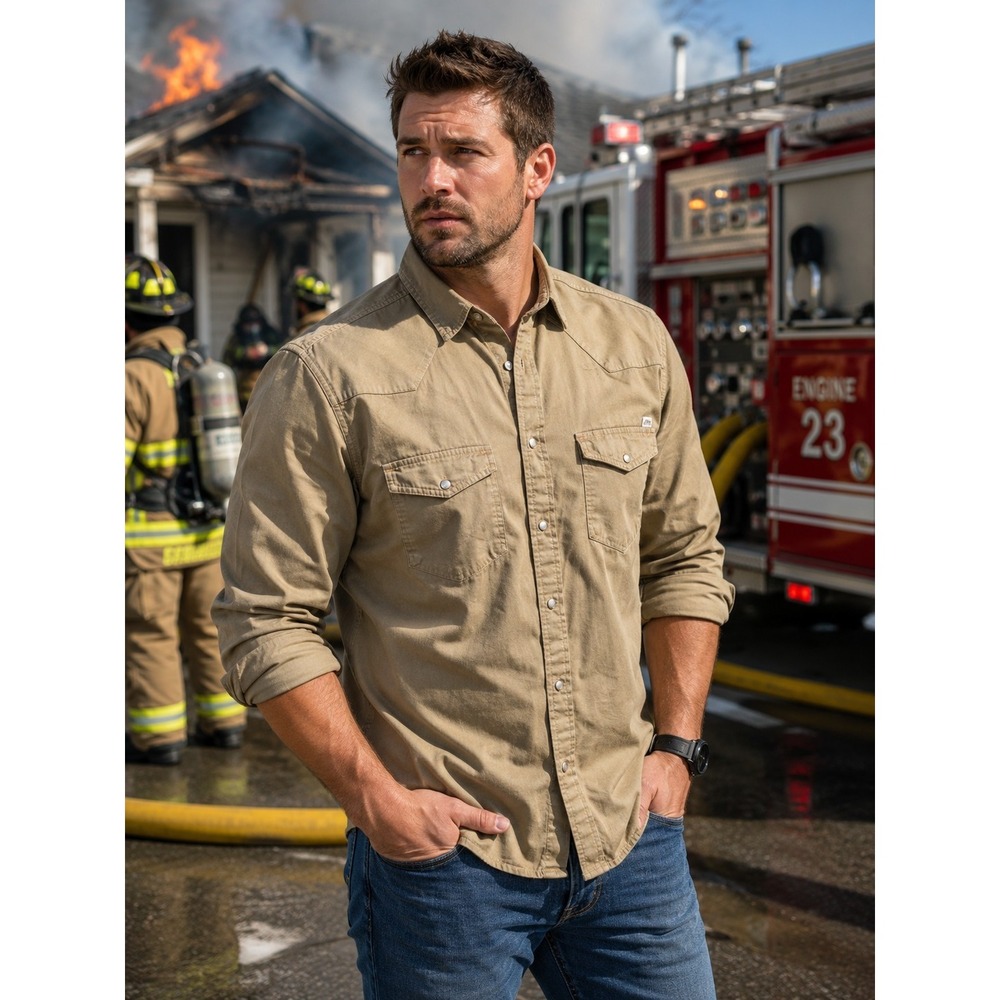 RASCO FR Men's Large CAT2 Flame Resistant Long Sleeve‎ Khacki Shirt -2019